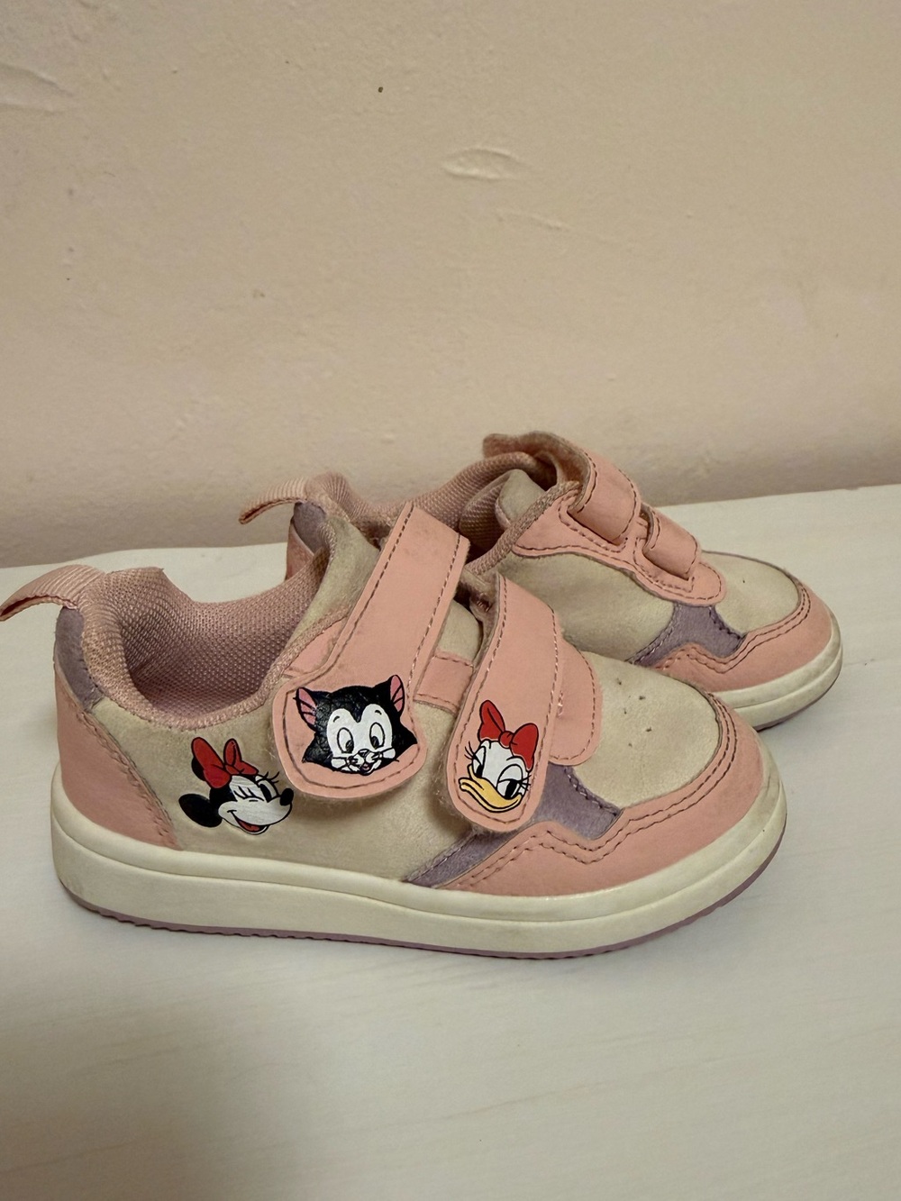 H&M Pink & Cream Kids Velcro Sneakers with Minnie & Daisy Accents